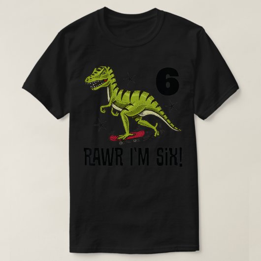 Kinder 6e verjaardag Dinosaur Skateboarden T-shirt (Design voorkant)