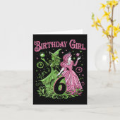 Kinder 6e verjaardag heks roze en groen 6 jaar oud kaart (Gele Bloem)