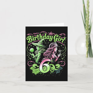 Kinder 6e verjaardag heks roze en groen 6 jaar oud kaart