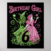 Kinder 6e verjaardag heks roze en groen 6 jaar oud poster (Voorkant)