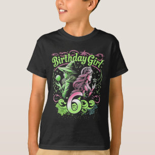 Kinder 6e verjaardag heks roze en groen 6 jaar oud t-shirt