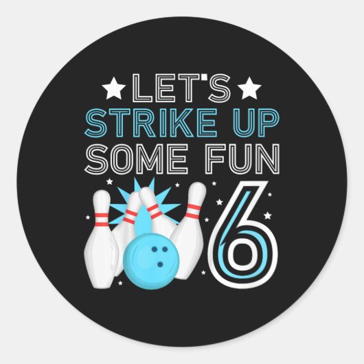 Kinder 6e Verjaardagsfeest Bowling Boy 6 jaar oude Ronde Sticker (Voorkant)