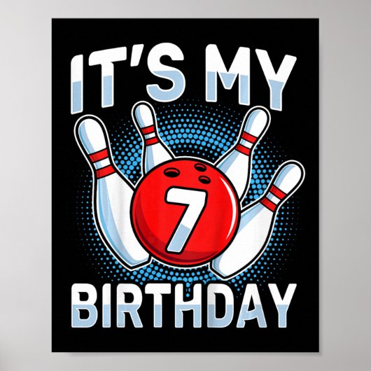 Kinder 7 jaar oud bowling 7e verjaardagsfeestje jo poster (Voorkant)