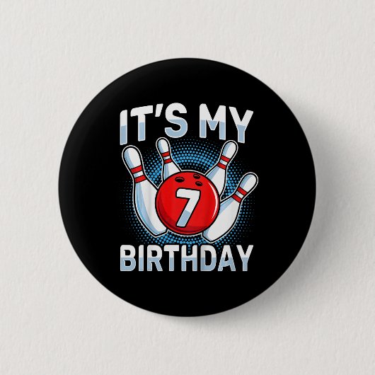 Kinder 7 jaar oud bowling 7e verjaardagsfeestje jo ronde button 5,7 cm (Voorkant)