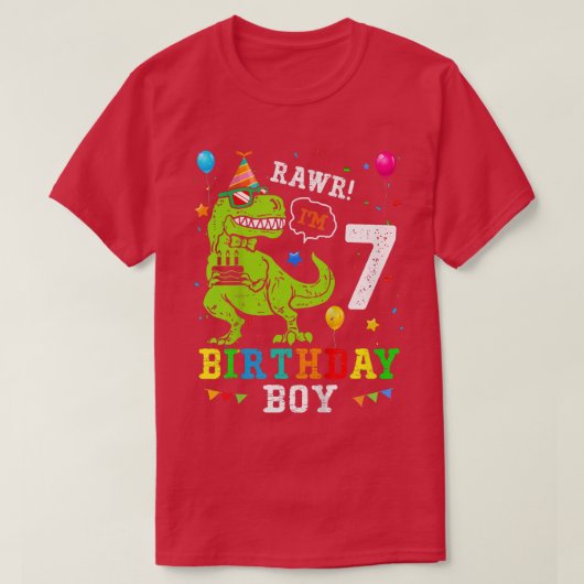 Kinder 7 jaar oud Shirt 7e verjaardag Jongen T Rex (Design voorkant)