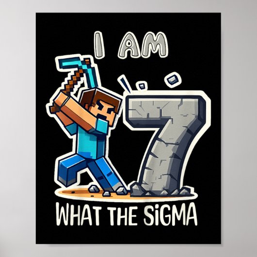 Kinder 7 jaar oude Sigma Pixel Art Mining Gamer Bi Poster (Voorkant)
