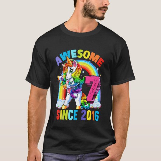 Kinder 7-jarige meisjes Tieners abbing Unicorn 7e  T-shirt (Voorkant)