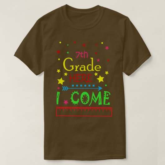 Kinder 7e graad hier kom ik T T-shirt (Design voorkant)