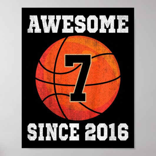 Kinder 7e Verjaardag Basketbal Liefhebber 7 Jaar O Poster (Voorkant)