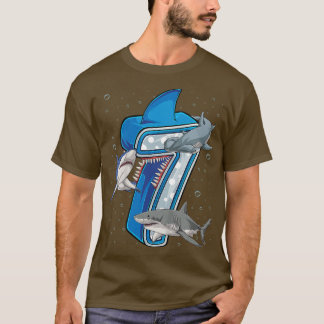 Kinder 7e verjaardag Boys Shark 7 jaar Oude Oceaan T-shirt