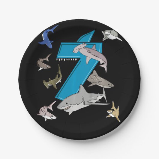 Kinder 7e verjaardag Boys Shark White Shark Papieren Bordje (Voorkant)