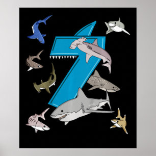 Kinder 7e verjaardag Boys Shark White Shark Poster
