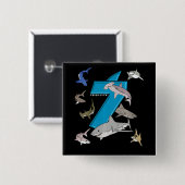 Kinder 7e verjaardag Boys Shark White Shark Vierkante Button 5,1 Cm (Voorkant /achterkant)