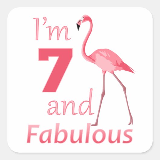 Kinder 7e verjaardag Cute Pink Flamingo Vierkante Sticker (Voorkant)