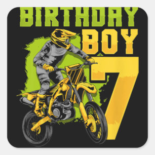 Kinder 7e verjaardag: Gift Party Motocross Dirt Bi Vierkante Sticker