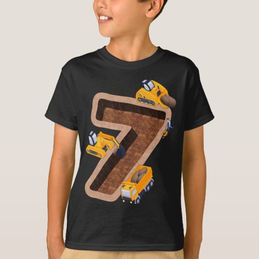Kinder 7e verjaardag jongen constructie graafmachi t-shirt (Voorkant)