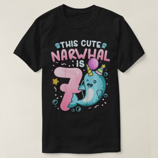 Kinder 7e verjaardag Narwhal 7 geboortedag Thema N T-shirt (Design voorkant)