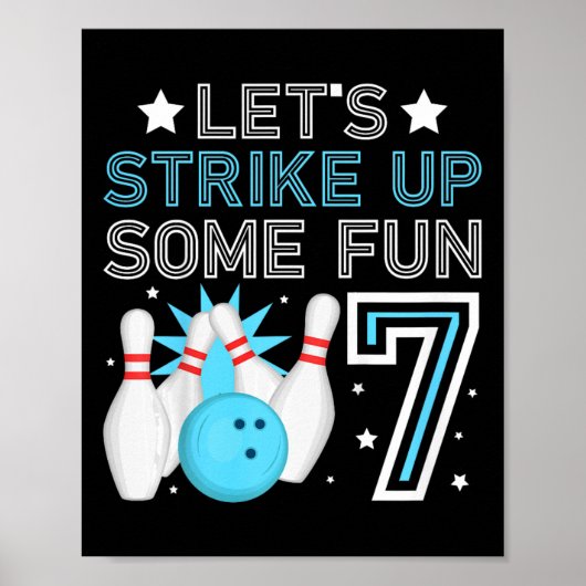 Kinder 7e Verjaardag Party Bowling Boy 7 Jaar Oude Poster (Voorkant)