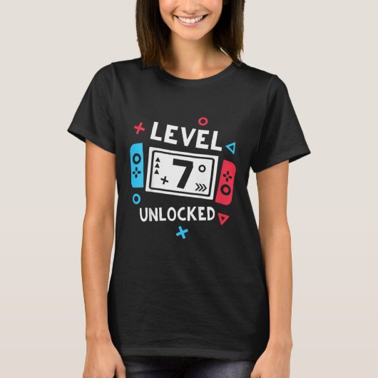 Kinder 7e Verjaardag Shirt Boy Level 7 Ontgrendeld (Voorkant)