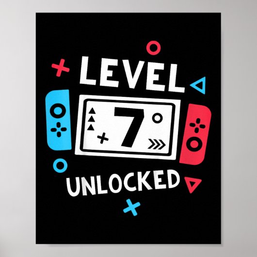 Kinder 7e Verjaardag Shirt Boy Level 7 Ontgrendeld Poster (Voorkant)