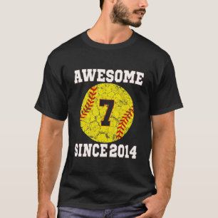 Kinder 7e verjaardag Softball Lover 7 jaar oude Vi T-shirt