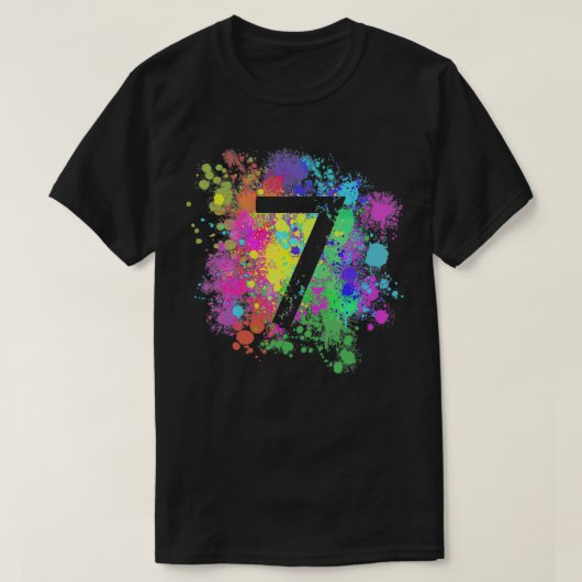 Kinder 7e verjaardag Verf Splashes Splatter Colorf T-shirt (Design voorkant)