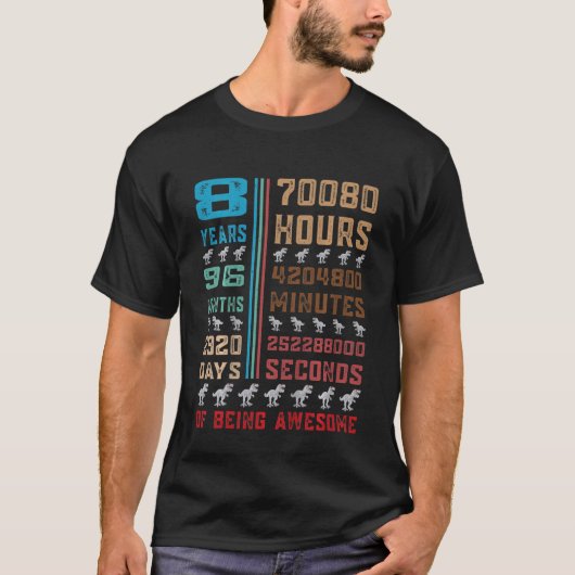 Kinder 8 jaar Geweldige 8 jaar Dinosaur Birthda T-shirt (Voorkant)