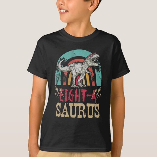 Kinder 8 jaar oud dinosaurusjaar 8e dag rex dino t-shirt (Voorkant)