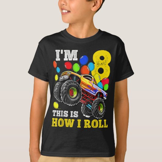 Kinder 8 jaar oud Shirt 8e verjaardag Jongen Monst (Voorkant)