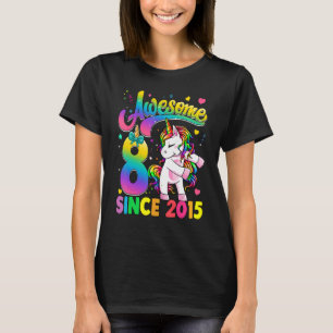 Kinder 8 jaar oud sinds 2015 Flossing Unicorn 8th  T-shirt