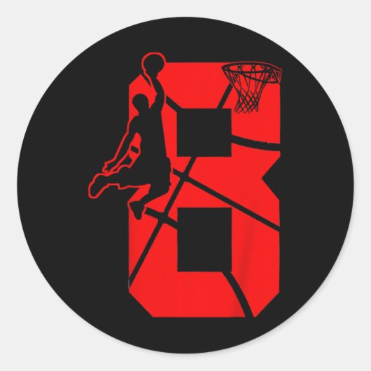 Kinder 8 jaar oude achtste Basketball Birthday Par Ronde Sticker (Voorkant)