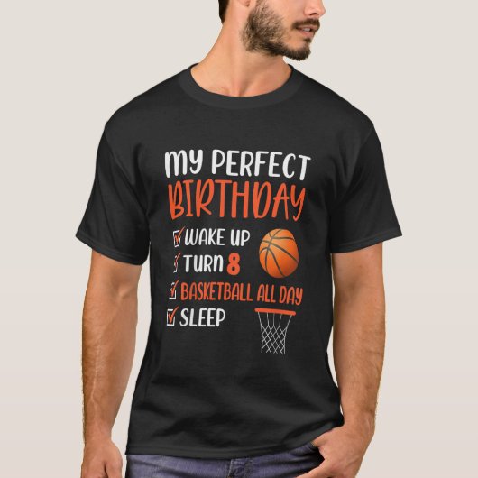 Kinder 8 jaar oude Basketball Birthday Party 8th B T-shirt (Voorkant)
