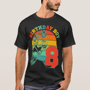 Kinder 8 jaar oude ijshockey Retro Birthday Party T-shirt
