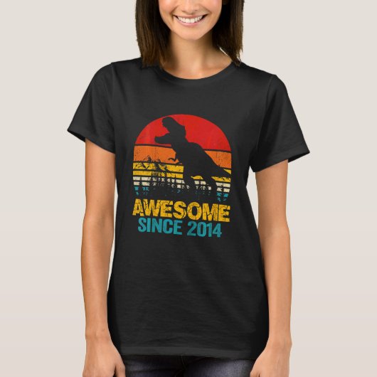 Kinder 8-jarige dinosaurus Geweldige sinds 2014 8e T-shirt (Voorkant)