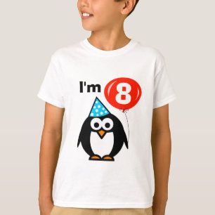Kinder 8e geboorte-shirt   pinguïn met rode ballo t-shirt