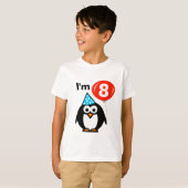 Kinder 8e geboorte-shirt | pinguïn met rode ballon t-shirt (Voorkant volledig)