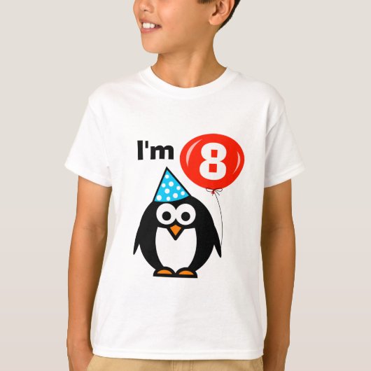 Kinder 8e geboorte-shirt | pinguïn met rode ballon t-shirt (Voorkant)