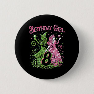 Kinder 8e Verjaardag Heks Roze en Groen 8 jaar oud Ronde Button 5,7 Cm