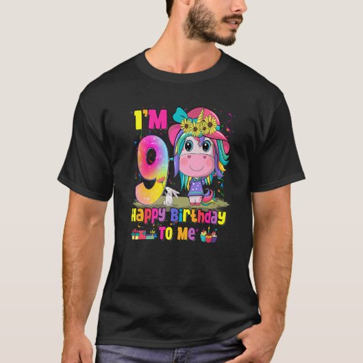 Kinder 9 jaar oud 9e verjaardag meisje prinses uni t-shirt (Voorkant)