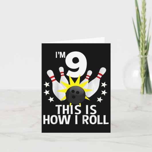 Kinder 9 jaar oud Bowling Birthday Shirt Hoe ik Kaart (Voorkant)