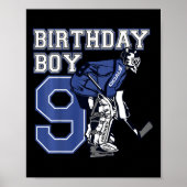 Kinder 9 jaar oud Ice Hockey Goalie Thema Birthday Poster (Voorkant)