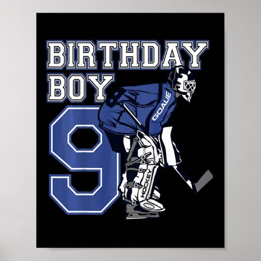 Kinder 9 jaar oud Ice Hockey Goalie Thema Birthday Poster (Voorkant)