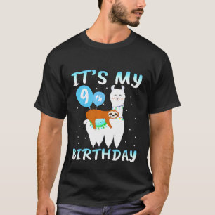 Kinder 9 jaar Oude 9de verjaardag Llama Sloth T-shirt