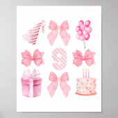 Kinder 9e Coquette Verjaardagsfeest Negen jaar oud Poster (Voorkant)