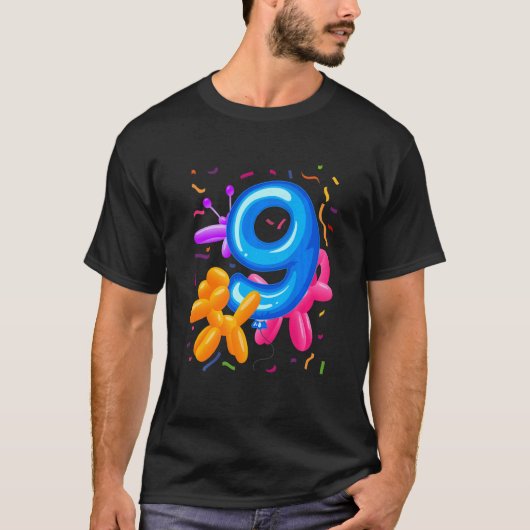 Kinder 9e verjaardag ballondierballon Gevoelig B T-shirt (Voorkant)