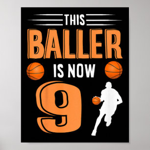 Kinder 9e verjaardag basketbal outfit deze baller  poster