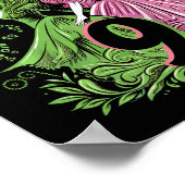 Kinder 9e verjaardag heks roze en groen 9 jaar oud poster (Hoek)