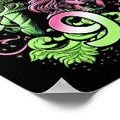 Kinder 9e verjaardag heks roze en groen 9 jaar oud poster (Hoek)