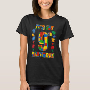 Kinder 9e verjaardag HoofdBouwer 9 Jaar oud Blok T-shirt
