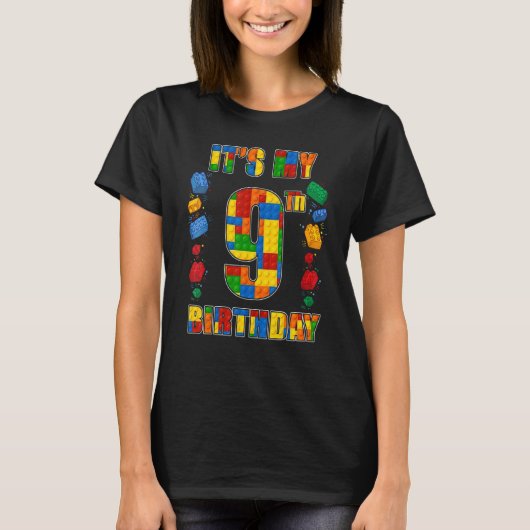 Kinder 9e verjaardag HoofdBouwer 9 Jaar oud Blok T-shirt (Voorkant)
